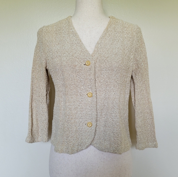 Huddlespun | 60s Vintage Beige Linen Blend Knit Cardigan - Picture 1 of 6
